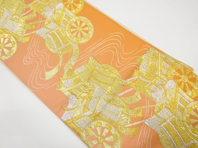 流水に御所車模様織り出し暈し袋帯